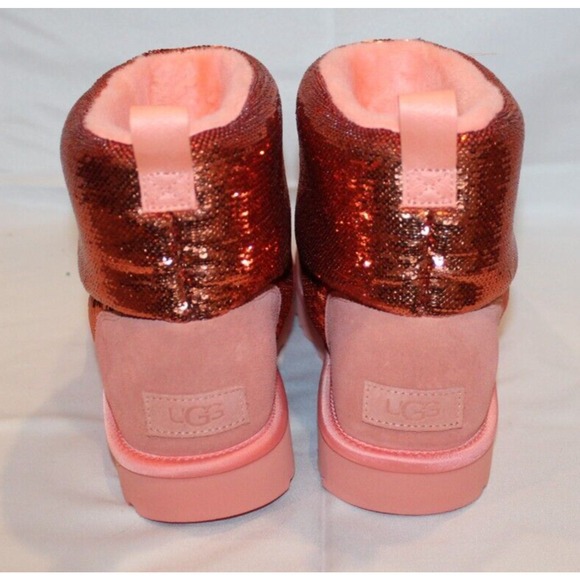 UGG CLASSIC MINI MIRROR BALL STARFISH PINK SEQUIN SUEDE WOMEN'S‎ BOOTS NIB - Picture 4 of 8